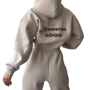New Arrival Street Wear Custom Patch <b>Embroidery</b> Washed Cropped Oversized Distressed Zip up Hoodie <b>Set</b> Joggers Womens - Product Image 2