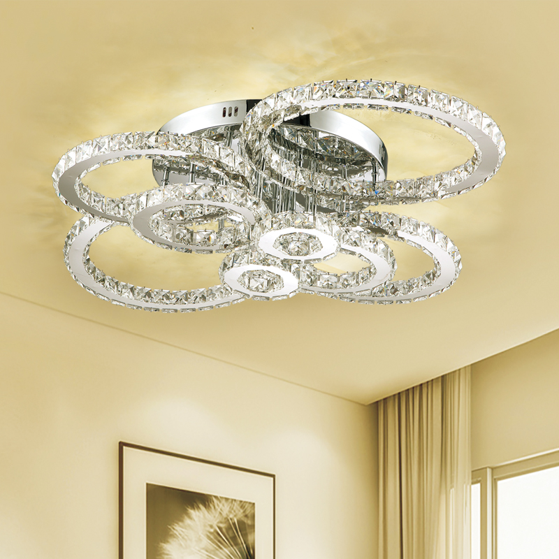 Lustre de led moderno lmpara de techo, 4/6/8 cabeças, cristal, luzes pendentes, aço inoxidável, montagem nivelada, pendurada