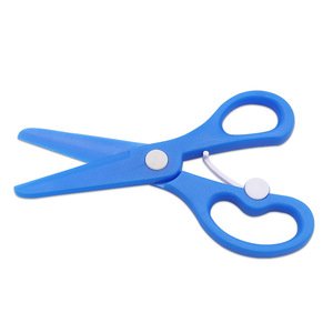 Student Scissors Plastic Spring-loaded Blue Straight Head For Home Use - Product Image 3