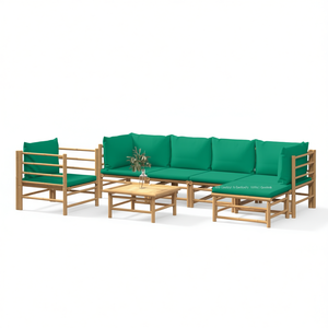 Set Lounge da Giardino Modulare in Bambù Verde, 6 Posti, Arredamento da Esterno Stile Tropicale, Ecologico - Product Image 1