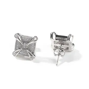 Boucles d'oreilles en zircon incrusté de cuivre hip hop avec sens du design à la mode et rétro, un accessoire de niche