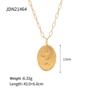 สร้อยคอจี้รูปไข่สแตนเลสคุณภาพสูง ชุบทอง ประดับดอกไม้ - Product Image 2