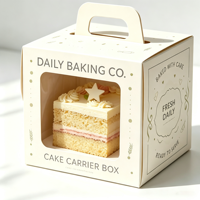 Boîte à gâteau portable en carton violet lavande avec fenêtre transparente en PVC, logo personnalisé, finition mate et poignée
