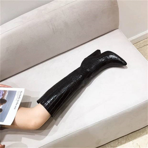 Belle Pas Cher Prix Offre Spéciale Blanc Noir Marron En Cuir Verni Bottes Épaisses Chaussures À Talons Hauts Bottes En Cuir - Product Image 4