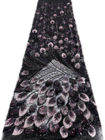 Tissu en dentelle à mailles NI.AI Olive Purple Luxury Beads Peacock Feather pour robe de mariée, occasion formelle, robe de soirée pour femmes
