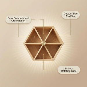 Organizador de Lápices Giratorio Geométrico Multifacético OEM/ODM, Portalápices Hexagonal de Madera de Caucho con Múltiples Compartimentos - Product Image 4