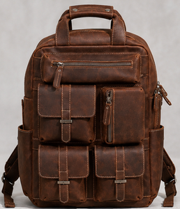 Durable Full Grain Cow Leather Urban Travel Backpack with Multiple Pockets - Product Image 1