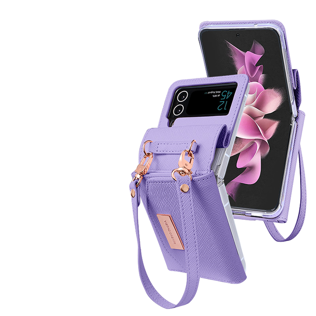 Leather case galaxy Z Flip 6 5 4 3 Ring Wrist Strap Phone case for samsung Z Flip6 Flip5 Cover Leather with Strap