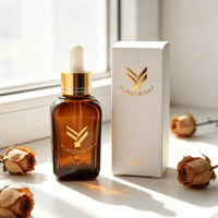 Benutzerdefiniertes Logo Goldprägung 30ml Bernsteinfarbene Quadratische Tropfflasche aus Glas Ätherisches Öl Serum Kosmetikverpackung mit Angepasster Box