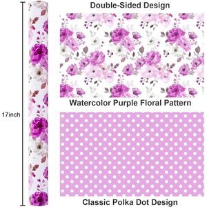 Floral <b>Wrapping</b> <b>Paper</b> Roll 17 Inch X 16.5 Feet Purple <b>White</b> Watercolor Rose Design Art <b>Paper</b> Gift Wrap For Wedding Bridal Shower - Product Image 3