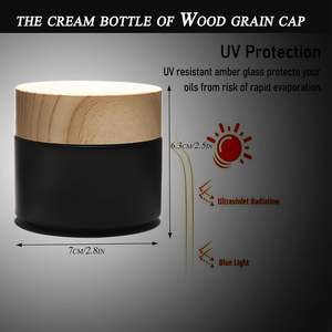 Envase Cosmético Redondo de Lujo Recargable para Crema Facial y de Ojos, 1oz 50 100ml, Frasco de Vidrio Negro Mate con Tapa de Plástico con Aspecto de Madera - Product Image 2