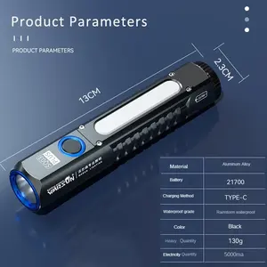 Linterna LED EDC Recargable con Batería de 5000mAh 21700, Carga USB Tipo-C, Base Magnética y Luz Lateral COB - Product Image 2