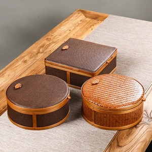 <b>Bamboo</b> Woven Food <b>Container</b> Round 2.0-3.0L Handmade Traditional Storage Box Gift For Tea Pastry Mooncake - Product Image 4