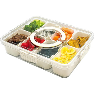 Own Design Plastic Sealed <b>Divided</b> Serving Tray with Veggie Tray Lid & Handle-Kitchen Food Storage Single Tier Healthy - Product Image 1