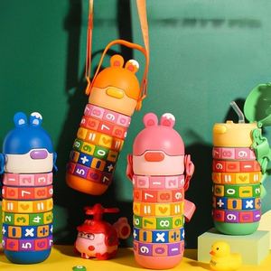 Bouteille d'Eau en Acier Inoxydable pour Enfants, Jouet Mathématiques Mignon de 430ml, pour Étudiant, Lapin, Paille, Thermos, avec Sangle, Nouveauté - Product Image 6