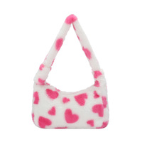 Sac à bandoulière mignon en fausse fourrure, mini sac moelleux imprimé cœur, sac bandoulière mini en peluche doux, sac à main tendance pour l'hiver OEM/ODM