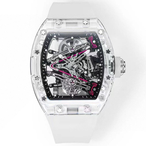 Reloj mecánico automático Skeleton Tourbillon para hombre, caja de cristal, reloj de caucho blanco - Product Image 1
