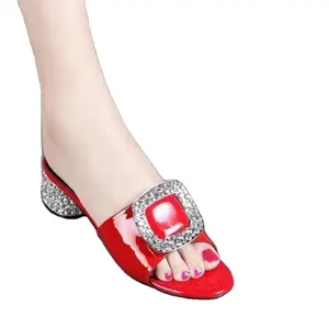 glitter beautiful rhinestone comfortable pu small heel women shoes sandals ladies