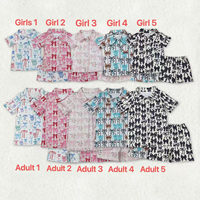 Family Matching Toddler Baby Girls Summer Eco-Friendly Breathable Pajamas Sets Colorful <strong>Bows</strong> Print Buttons <strong>Tops</strong> Shorts 2Pcs