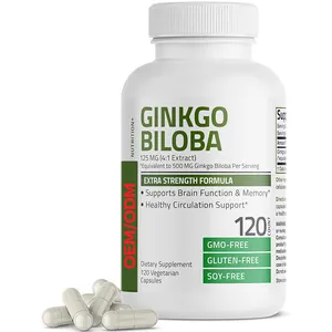 Extrato de Ginkgo Biloba Extra Força 125mg 4:1 Apoia a função cerebral e a memória 120 Cápsulas Vegetarianas