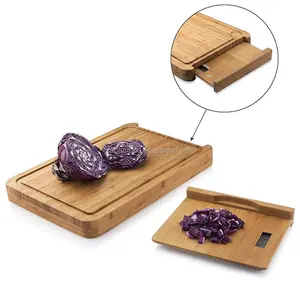 New design wooden bamboo smart cutting board with built-in weight digital scale