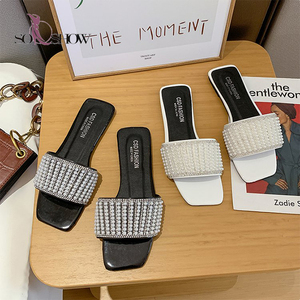 Moda <span class=keywords><strong>donna</strong></span> <span class=keywords><strong>sandali</strong></span> pu con strass all'ingrosso pantofole estive pantofole <span class=keywords><strong>da</strong></span> spiaggia piatte - Product Image 1