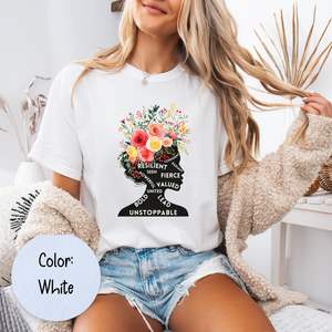 T-Shirt da Donna Unstoppable con Stampa Floreale, 100% Cotone, Girocollo, Vestibilità Regolare, Casual, Primavera-Estate, Design Empowering - Product Image 3