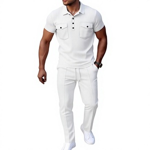 Men's Winter Solid Casual Breathable Knitted Short Sleeve Polo Shirt Set Pockets Matching Pants Quick Dry Customized High - Product Image 1