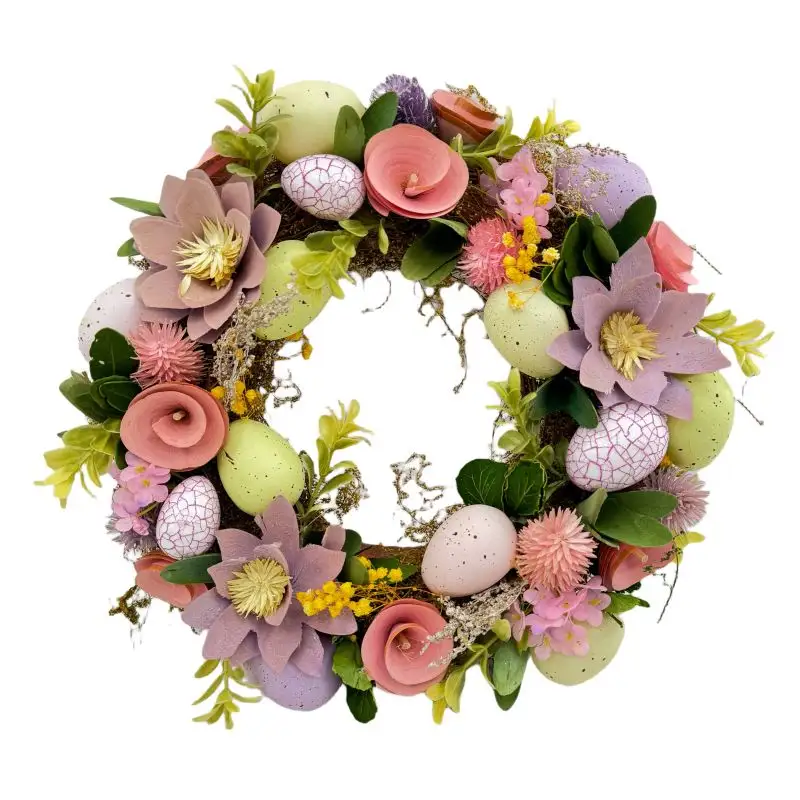 2024 nuevo diseño decoración de huevo de Pascua 14 "Rosa cURL primavera corona puerta colgante decoración flores decorativas coronas y plantas