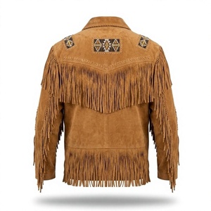 Vintage <b>Suede</b> <b>Leather</b> Fringe <b>Jacket</b>-Reversible Waterproof Denim Embroidered Pattern - Product Image 2