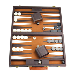 Gioco di strategia da viaggio in pelle Backgammon da 15 pollici marrone Backgammon da tavolo Premium - Product Image 2