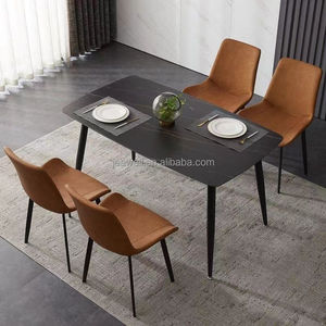 Jeawell Ý Bàn Ăn Kim Loại Cơ Sở Thủy Tinh Hàng Đầu Trang Trí Hình Chữ Nhật Vàng Kết Thúc Bằng Thép Không Gỉ Đá Cẩm Thạch Bàn Ăn - Product Image 3