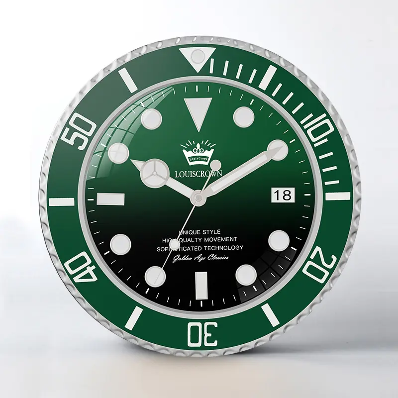 घड़ी लिविंग रूम शयनकक्ष वायुमंडलीय फैशन सजावटी कैलेंडर हरी चमकदार म्यूट क्वार्ट्ज घड़ी