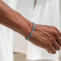 Bracelet délicat double couche en turquoise, style bohème, perles et chaîne en pierre noire, ensemble de bracelets pour homme