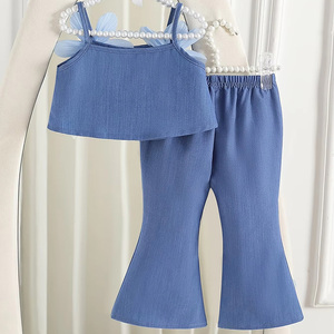 Produttore di Abbigliamento per Bambini, Set Estivo Casual da <span class=keywords><strong>Bambina</strong></span> in 2 Pezzi, <span class=keywords><strong>Pantaloni</strong></span> Morbidi e Top Senza Maniche con Motivi Floreali - Product Image 2