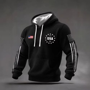 Sweat-shirt à capuche pour homme 100% coton tricoté respirant avec poche imprimé drapeau américain pour un usage décontracté - Product Image 1