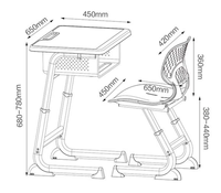 Ensemble Chaise et Table Monoplace Commerciale pour Collège, Mobilier Scolaire en PP, Bureau et Chaise d'Écolier, Salle d'Étude Scolaire