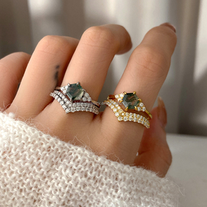 Modern Minimalist Moss Agate Octagon Bezel Set <b>Ring</b> Unique Gemstone <b>Statement</b> for Weddings and Parties <b>Ring</b> for Women - Product Image 2