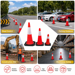 Cône de signalisation routière haute visibilité réfléchissant avec base lestée, cône de sécurité pour routes et parkings, cône de sécurité routière en PE - Product Image 6