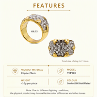 Bague en cristal doré, cuivre plaqué or 18 carats, bijoux avec pierres précieuses et strass, large bande, bague statement pour femmes
