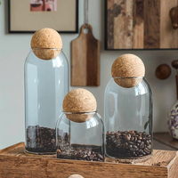 Mignons bocaux décoratifs en verre de stockage de 500ml à 1200ml avec boîtes à billes en bois 4 pièces couvercle en liège pour la cuisine pour la nourriture et le thé