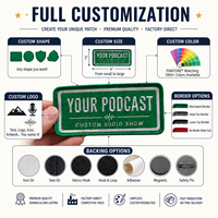Badge rectangulaire personnalisé OEM brodé avec logo texte et onde sonore pour podcasts, idéal pour vêtements, chapeaux et sacs