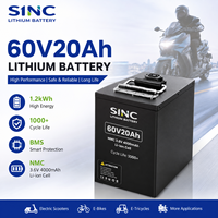 بطارية ليثيوم SINC 60V20Ah مع نظام إدارة ذكي للبطارية (BMS) تدعم 1000 دورة شحن، للدراجات الكهربائية والدراجات النارية الكهربائية، مصنعون متخصصون في التصنيع حسب الطلب (OEM/ODM)