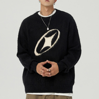 Pull en mohair personnalisé avec logo OEM ODM, tricot jacquard, col rond, tricoté, hiver, pull en mohair épais et duveteux pour hommes