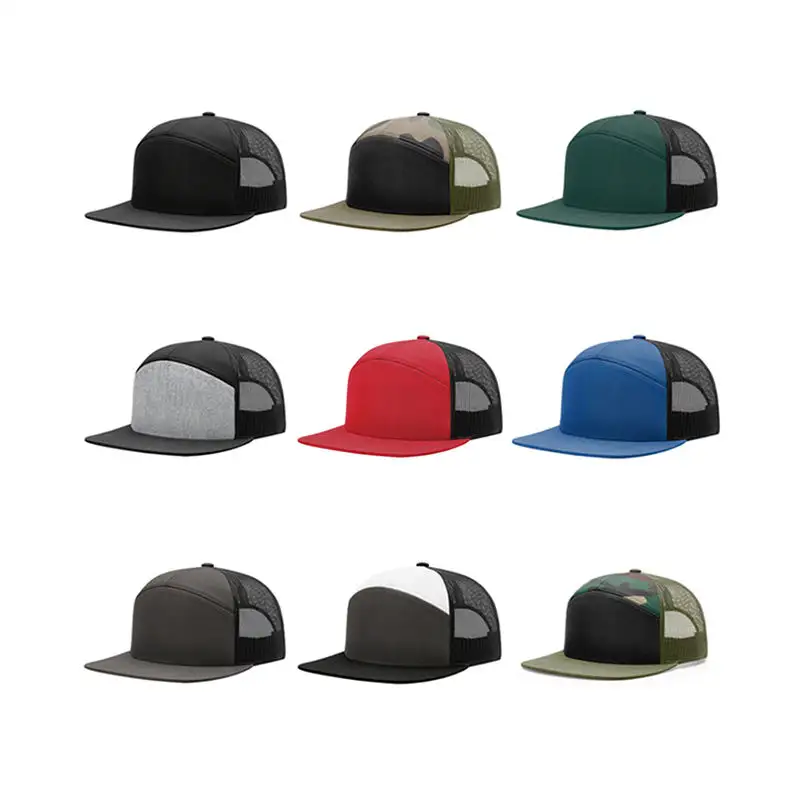 Chất Lượng Cao Tùy Chỉnh 7 Tấm Đồng Bằng Thể Thao Snapback Mũ Lưới Trucker Mũ Cho Nam Giới Richardson Mũ