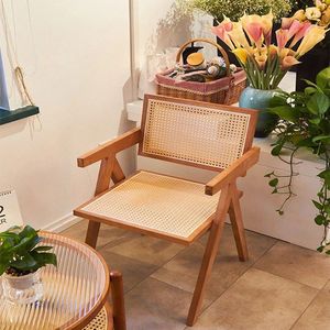 Rattan Chair Solid Wood Foldable <b>Armchair</b> For Home Balcony <b>Dining</b> Room Nordic Style - Product Image 1