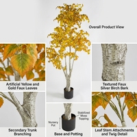 Arbre de bouleau artificiel de 230 cm, faux arbre de bouleau, plante artificielle de type bonsaï pour la décoration intérieure de la maison et du jardin