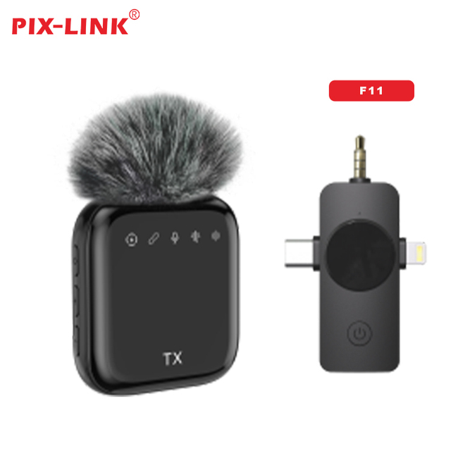 PIX-LINK 3-in-1 Portable F11 Wholesale Wireless Microphone System with Plug and Play Receiver for YouTube TikTok Live Streaming