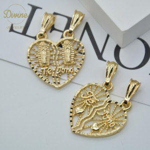 Neues Design Großhandel <span class=keywords><strong>TeAmo</strong></span> Gebrochenes Herz Anhänger 14k Gold Hohles Herz Anhänger Religiöser Jungfrau Maria Anhänger für Damen Schmuck - Product Image 6