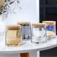 Candélabre décoratif moderne vide pour la maison, pot à bougie en verre irisé de luxe transparent avec couvercle en bambou, Saint-Valentin